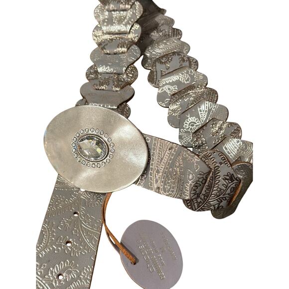 NEW Chicos silver leather embossed belt